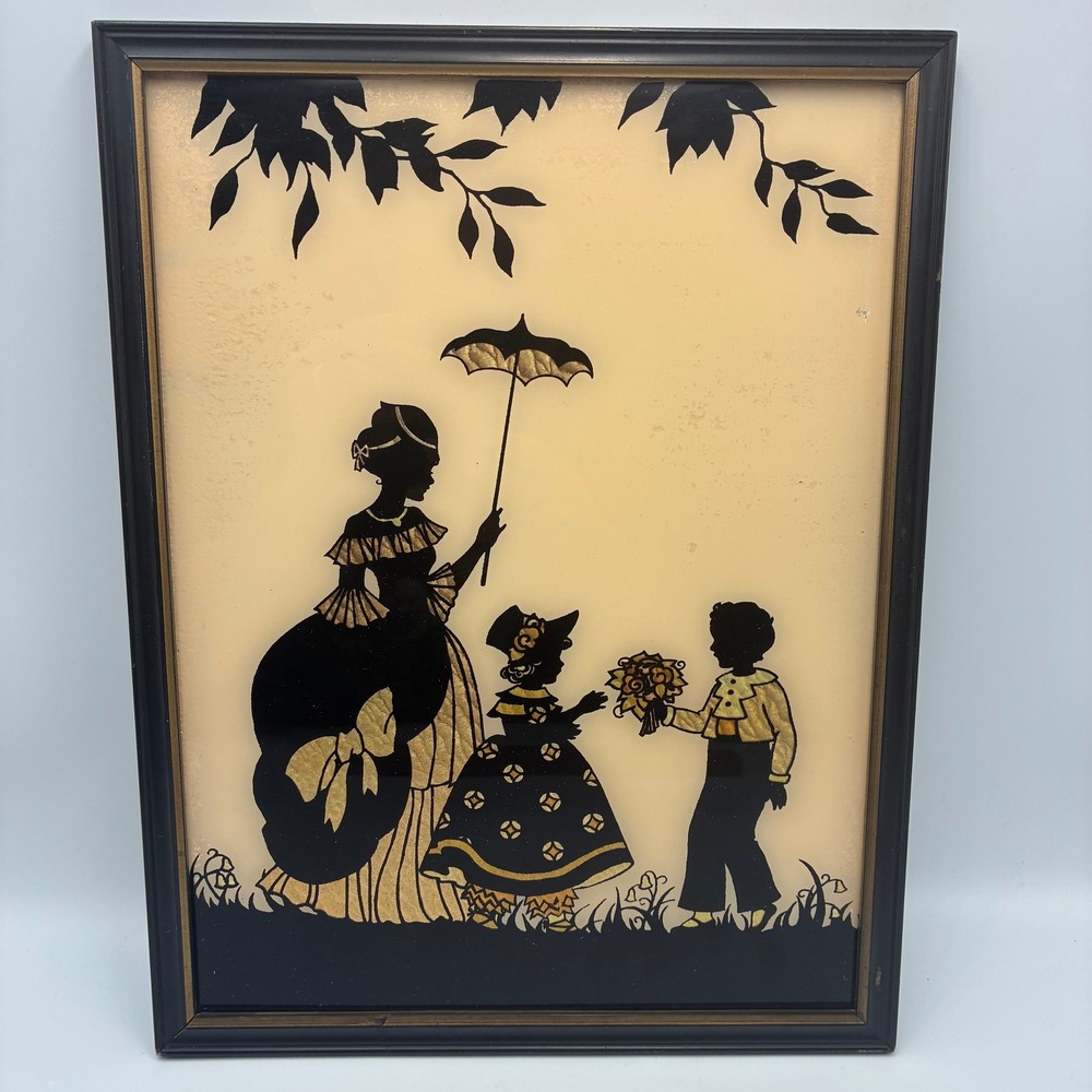 Vintage 1934 Reliance Little Colonial Sweethearts Reverse Glass Silhouette Art